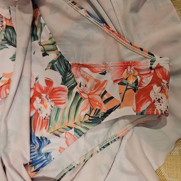 2Pc High Waist Tummy Control Swimsuit Ruffle Bikini Skirt Cold Shoulder NWT XL - Picture 7 of 11